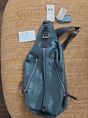 Coach Dark Green Leather Sling Bag with Silver Hardware
